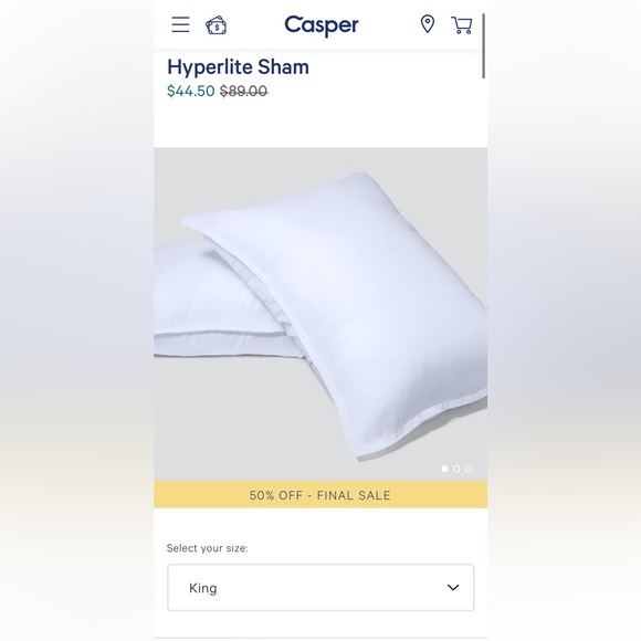 Casper Bedding Casper Hyperlite Shams King Size Fog Blue New With